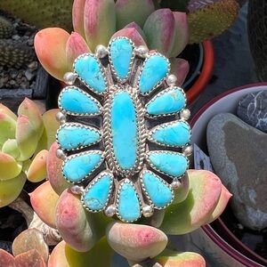 Turquoise cluster Statement Ring